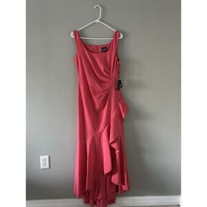 Adrianna Papell Luna Crepe Ruffled Gown Coral Pink Size 6 NWT